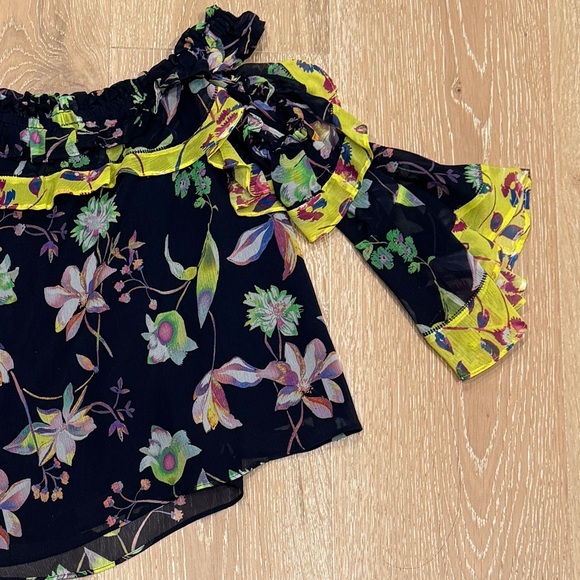 New Tanya Taylor Violet Garden-Print Off-The-Shoulder Silk Top, Size 0 - Picture 10 of 15